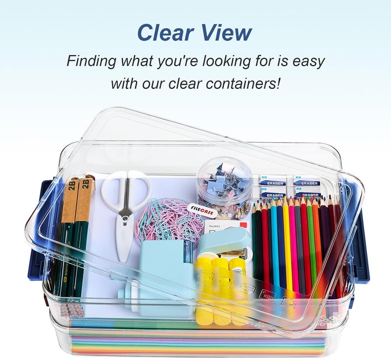 CATOOMUU 2 Pcs 5.5qt 9 x 13 Plastic Portable Project Case With Snap-Tight Latch Clear Stackable Storage Box With Lids Organizer Container For A4 File Photo Documents Scrapbook Craft Art Supplies - Image 5